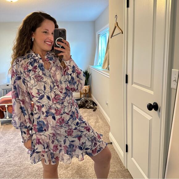 NWT MISA Los Angeles Purple Blue Floral Mini Dress Small - Picture 2 of 12